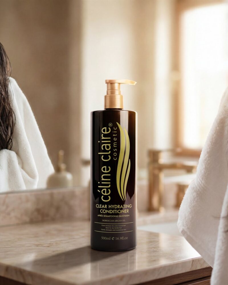 Celine Claire Argan Oil Hydrating Conditioner 500 ml bottle — in use