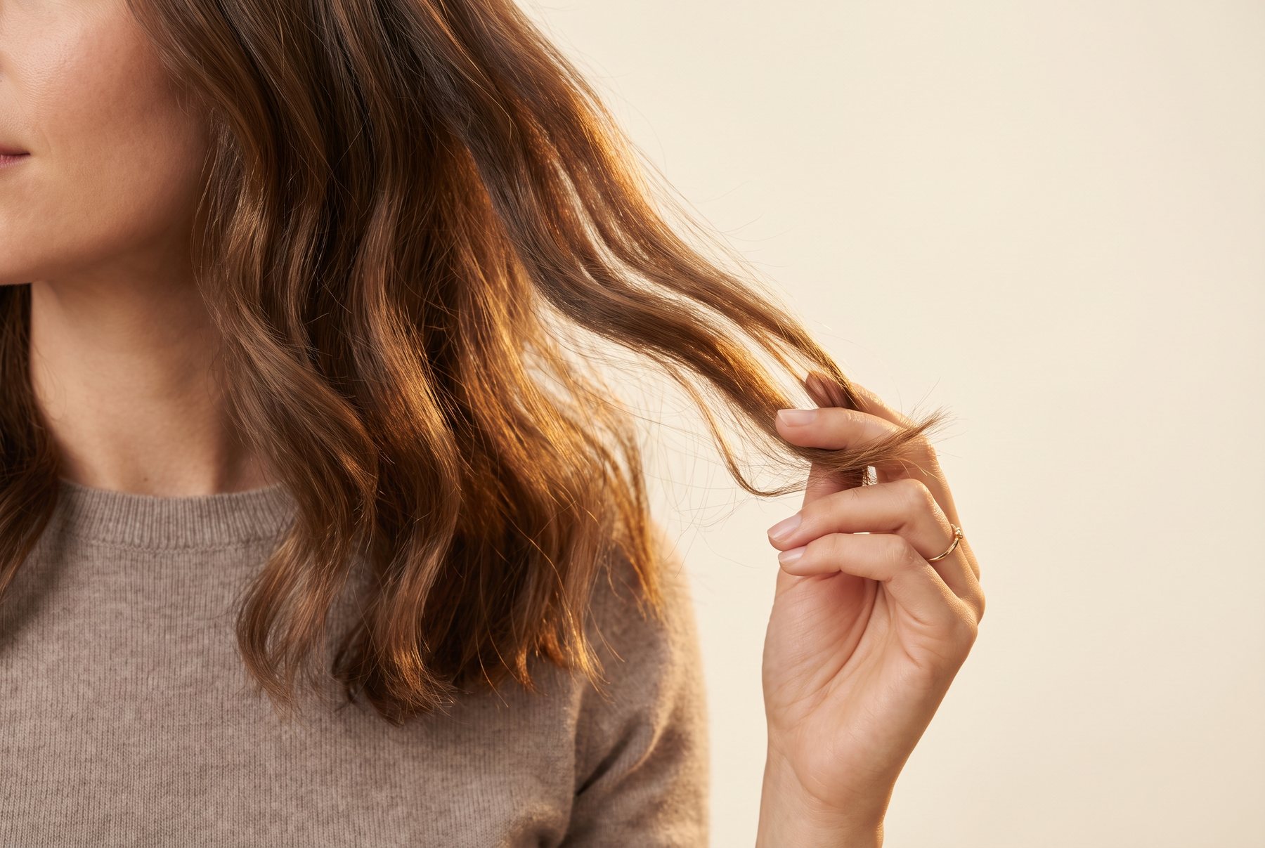 Smoothing a small amount over dry ends as hair moves naturally