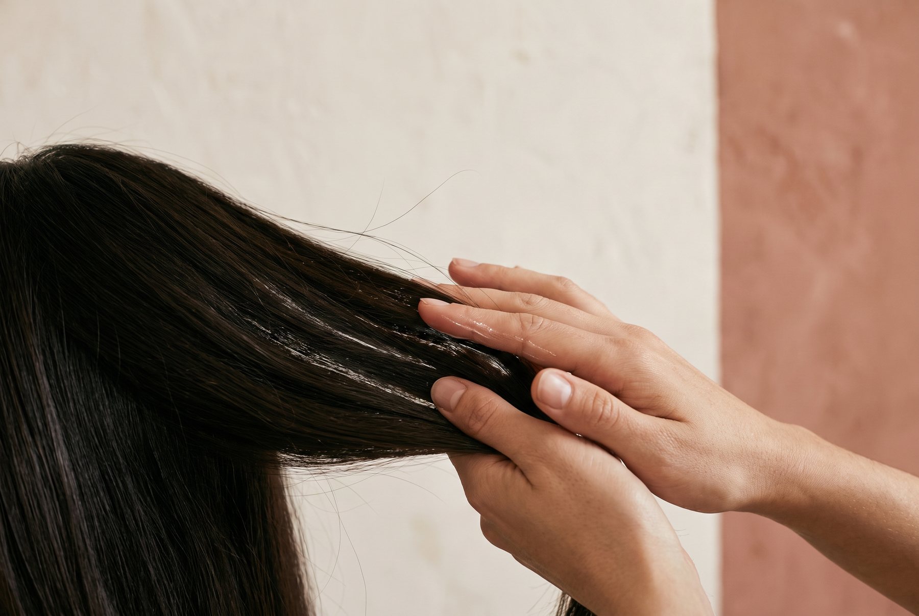 Smoothing a small amount of hair oil over dry ends