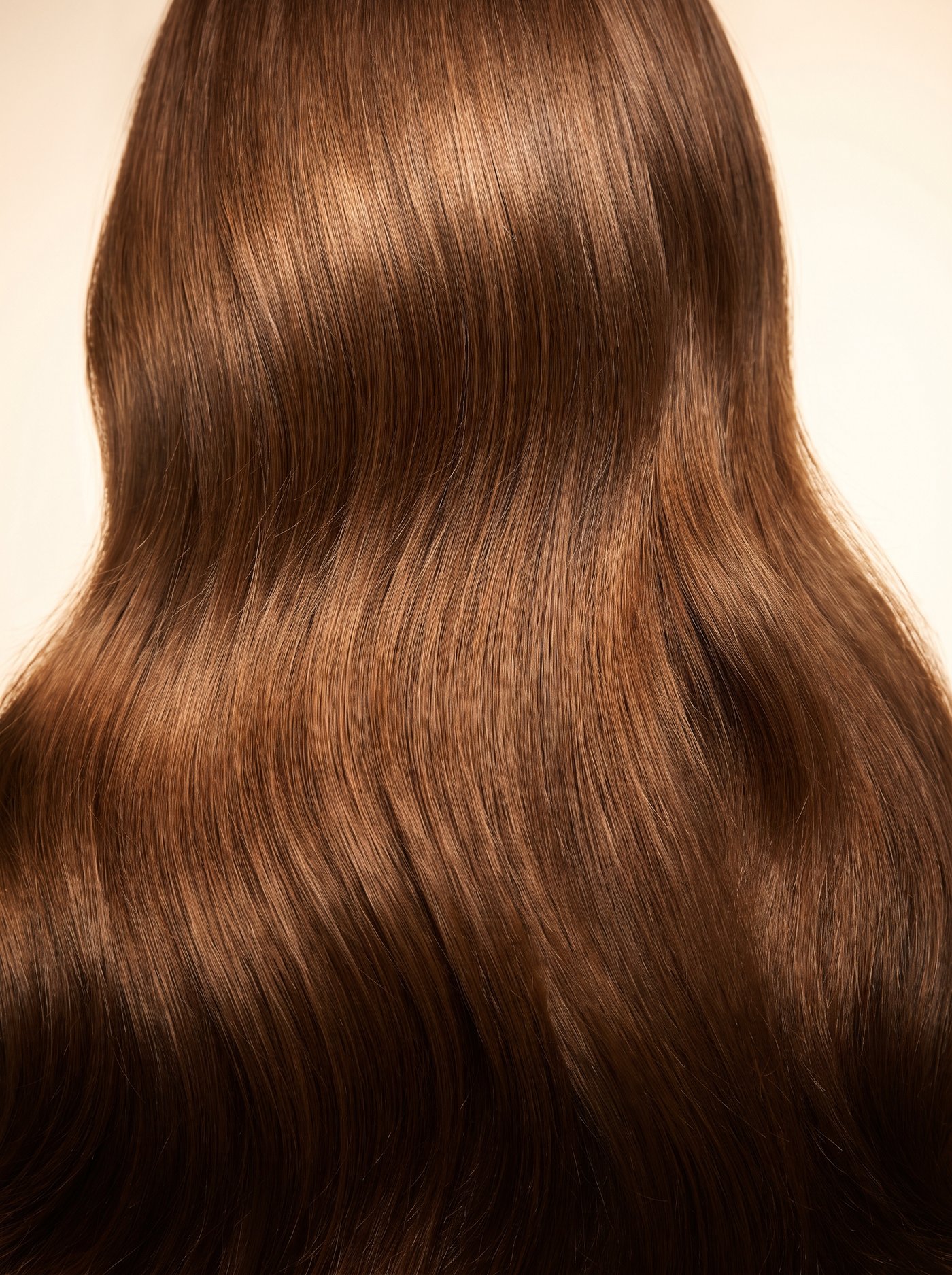 Healthy-looking hydrated brown hair with a soft amber sheen