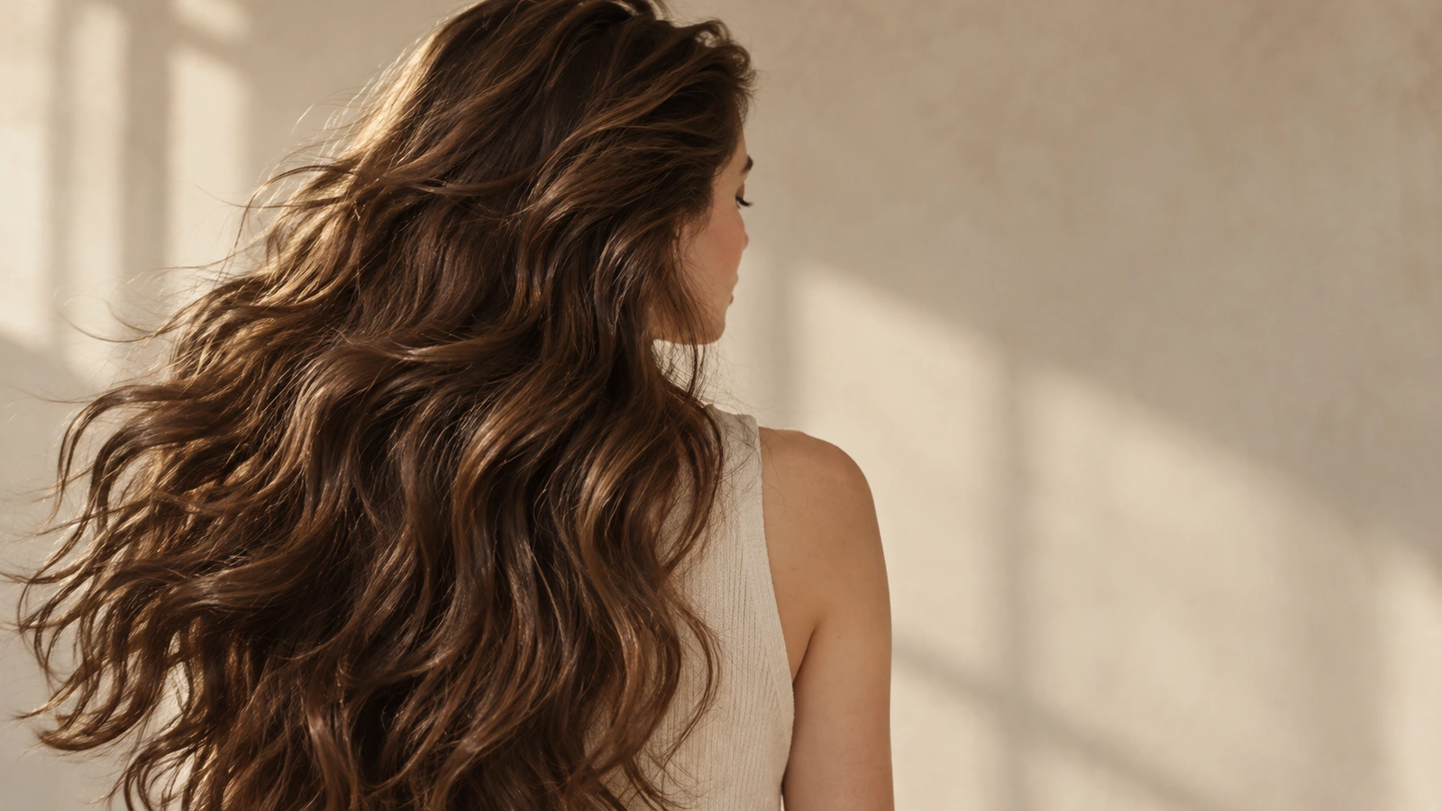 Natural long chestnut waves with visible texture and movement
