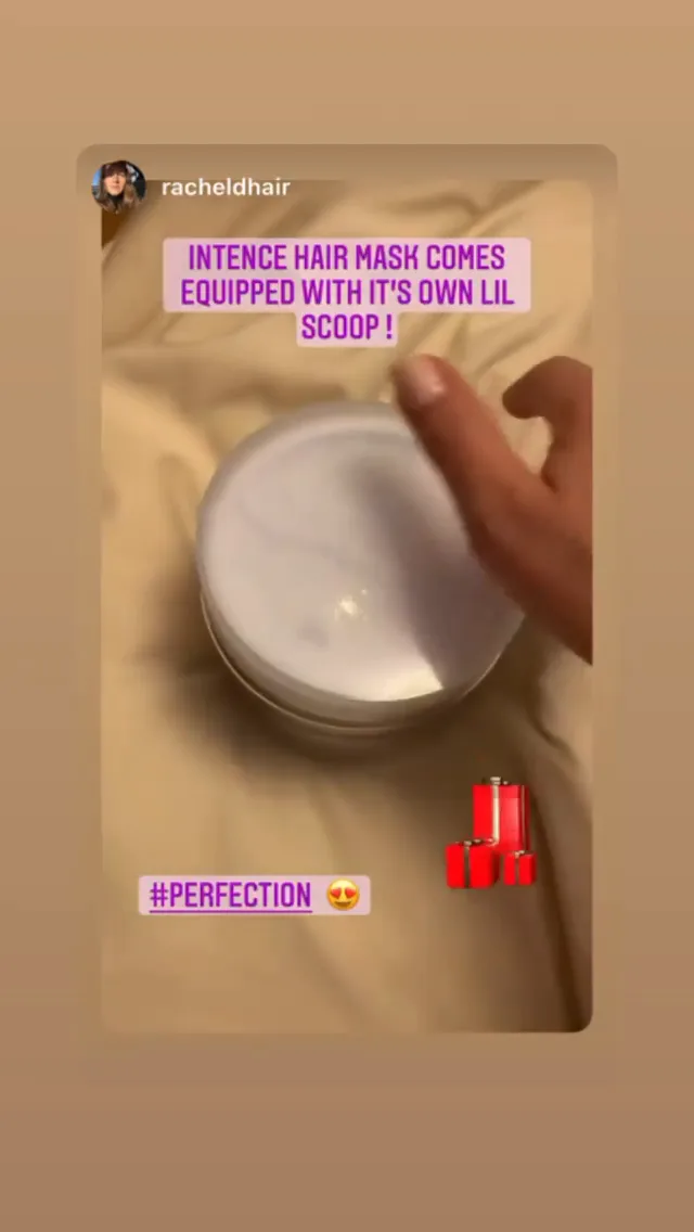The Intense Hair Mask jar opened to show the scoop supplied inside the lid